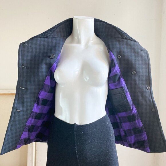 Drykorn Plaid Check Knit Collar Asymmetrical Closure Fitted Blazer XS - Picture 9 of 10